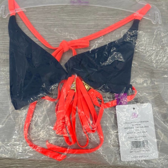 NWT- AGENT PROVOCATEUR Eleena Blue and Melon Triangle Swimsuit Bikini Top - XS - Picture 2 of 6